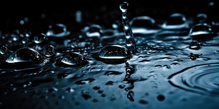 Water drops on a dark background. Shallow depth of field.の素材