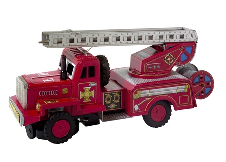 rare vintage fire truck toy isolated on white (clipping path)
