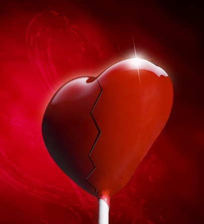 Broken Heart-shaped lollipop for the Valentines dayの写真素材