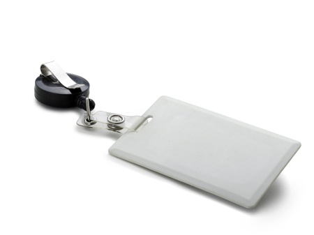 White badge ID isolated against white backgroundの写真素材