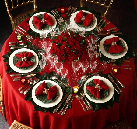 A decorated christmas dining table の写真素材