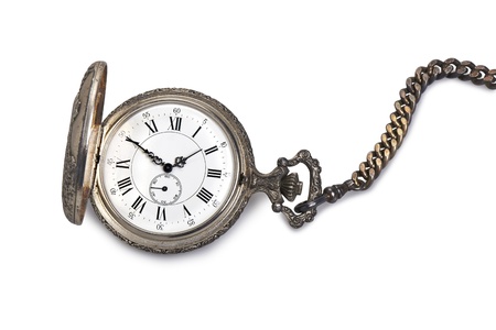 Antique pocket watch isolated on white backgrounの写真素材