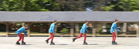 Boy skating with roller blades