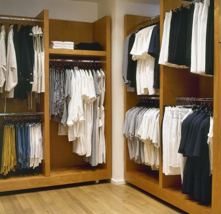 modern dressing room with parquet floorの写真素材