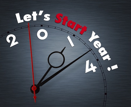 Clock with words Let's start year 2014の写真素材