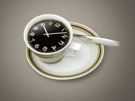 coffee time , watch drawing on coffee cupの写真素材