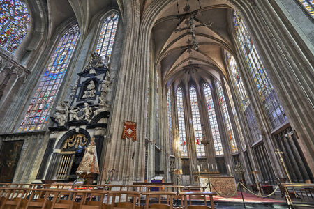 BRUSSELS, BELGIUM-MARCH 14:  Nave of gothic church Notre Dame du Sablon on March 14, 2014 in Brussels. The church is known from 1304.のeditorial素材