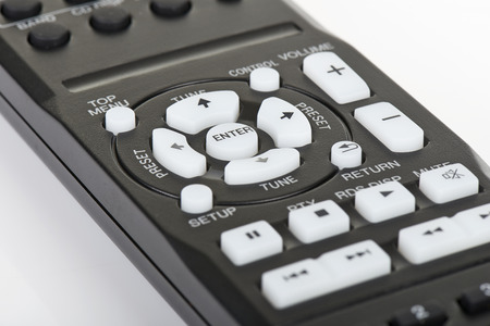 Remote control keypad black in closeup on white  background isolatedの写真素材