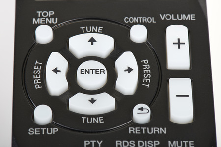 Remote control keypad black in closeup on white  background isolated