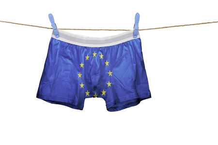 Underwear with the Europe flag on a string against white backgroundの写真素材
