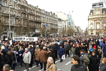 The Brussels event against terrorism and support for freedom of expression after the attacks against the magazine Charlie hebdoのeditorial素材