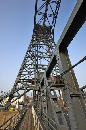 BRUSSELS, BELGIUM - February 16, 2015: The Bridge of Buda (Budabrug) industrial lift bridge on the...