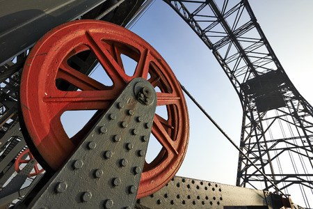 BRUSSELS, BELGIUM - February 16, 2015: The Bridge of Buda (Budabrug) industrial lift bridge on the ship canal from Brussels to the Scheldt opened in 1955 by Prince Albertのeditorial素材
