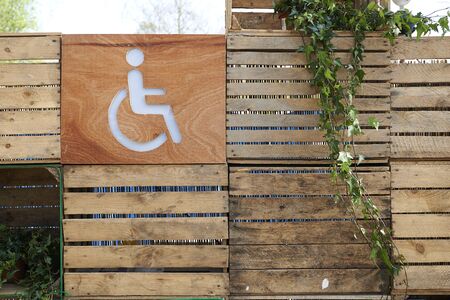 Disabled person toilet directions sign for outdoor public toiletsの写真素材