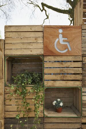 Disabled person toilet directions sign for outdoor public toiletsの写真素材