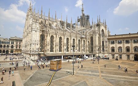Milan Cathedral Square Piazza del Duomo with the Cathedral in renovationのeditorial素材