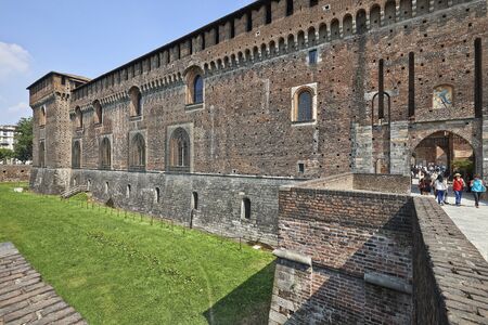 MILAN, ITALY- JUNE 11, 2015: People visiting the Castello Sforzesco which is the oldest and largest castle in town and a major tourists destinationのeditorial素材