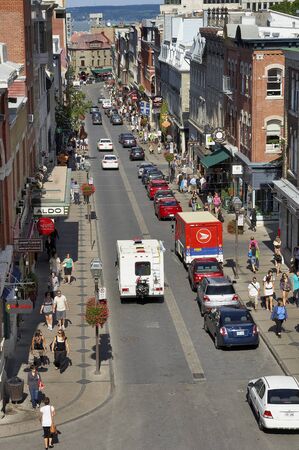 QUEBEC, CANADA â€“ AUGUSTUS 20, 2010: Aerial view of the St. John Street, one of the busiest...