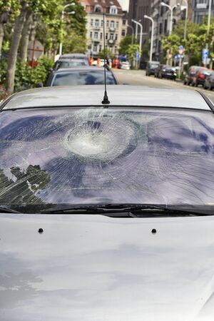 Broken Car Windshield from outside the carの写真素材
