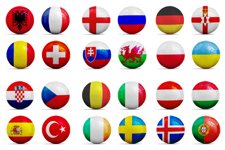 Four Soccer balls with groups team flags, Football Euro cup 2016.の写真素材