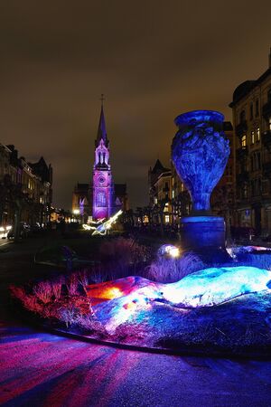SCHAERBEEK, BELGIUM- FEBRUARY 02, 2017: Festival of Lights, The streets of the commune of Schaerbeek in Brussels illuminate with lights.のeditorial素材