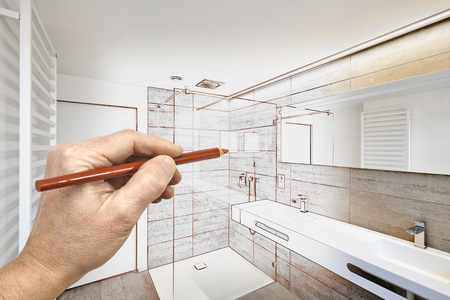 Drawing renovation of a luxury bathroom estate home shower の写真素材
