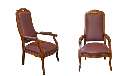 Two position of Luxury old and vintage wooden armchairs against white with clipping pathの写真素材