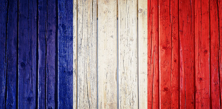 Textured France flagged wooden table from aboveの写真素材