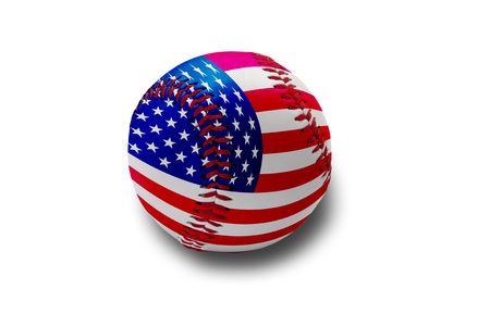 Baseball ball flagged with usa flag on white backgroundの写真素材