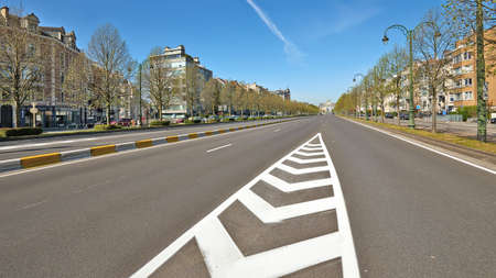Brussels, Belgium - April 07, 2020: The Tervueren avenue from Montgomery square at Brussels without...