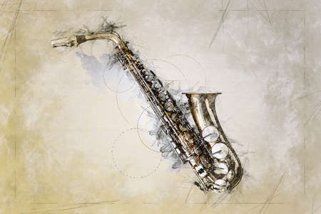 Illustration sketch of an Old and well used saxophone.の写真素材