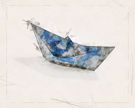 Sketch illustration of a Boat in origamiの写真素材