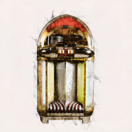 Sketch illustration of an Old jukebox music player