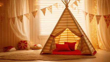 Generative ai illustration of a kid teepee tent in children bedroomの素材
