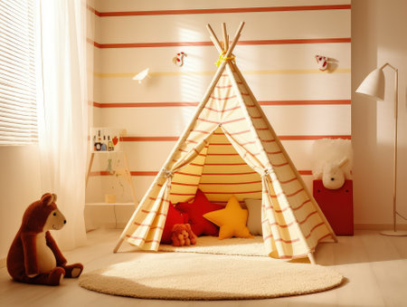Generative ai illustration of a kid teepee tent in children bedroomの素材
