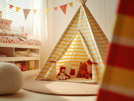 Generative ai illustration of a kid teepee tent in children bedroomの素材