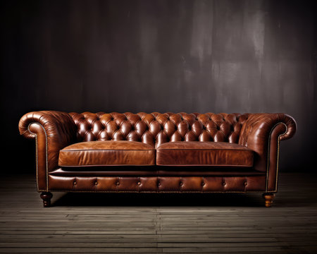 Generative ai illustration of a luxurious brown leather sofaの素材
