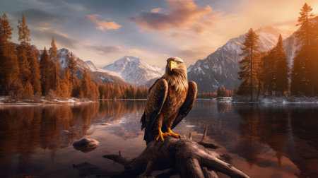Generative ai illustration of a standing Eagle in natural environmentの素材