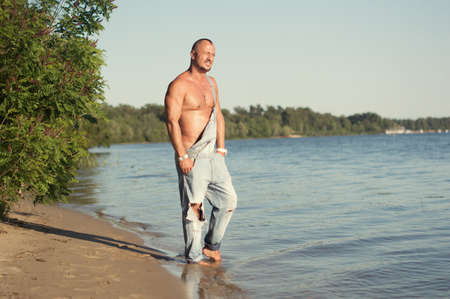 Man on the riverの写真素材