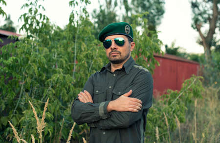 European officer in a green beretの写真素材