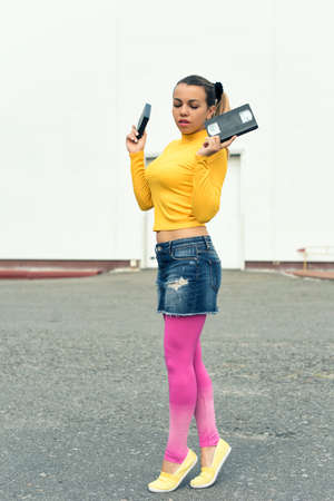 girl in a dress in the style of discoの写真素材