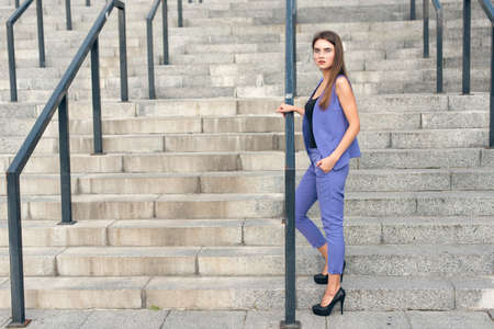 walk with a stylish blonde in the cityの写真素材