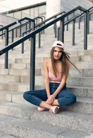 walk with a stylish blonde in the city