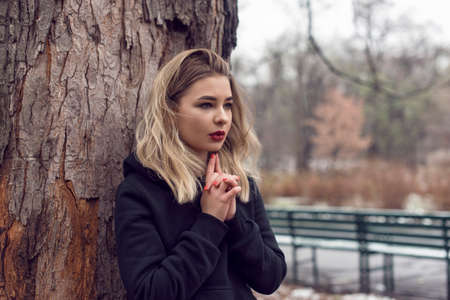 winter walk with cute blonde