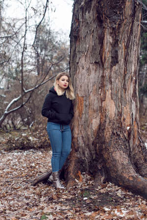 winter walk with cute blonde