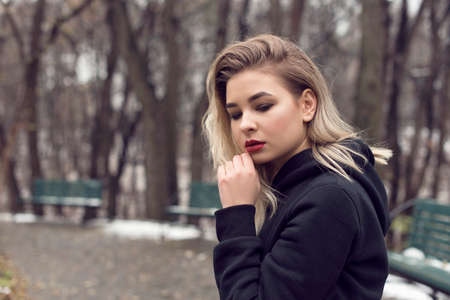 winter walk with cute blonde