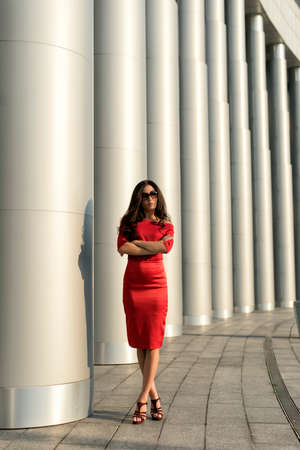 With a sports brunette on a summer outingの写真素材