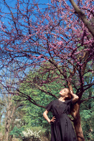 April walk in the green parkの写真素材