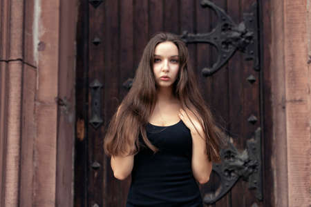 Urban style with long haired brunette