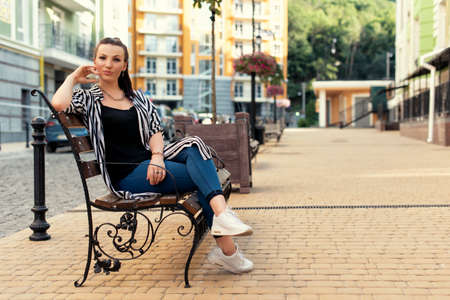 Photoshoot of a girl in urban residential neighborhoodsの写真素材